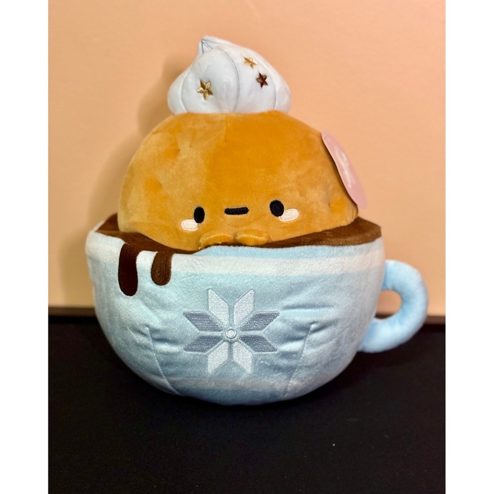 Smoko Hot Cocoa Tayto Potato Midi Mochi Plush Blue Snowflake Mug 9.5 inch